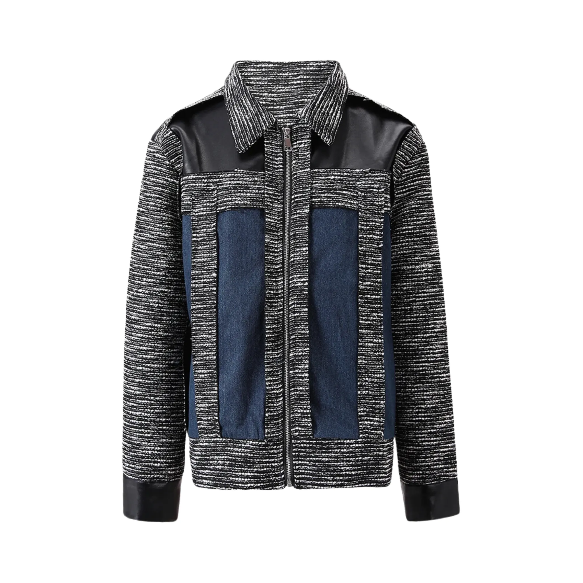 Pre-Order: Stylish Panelled Faux Leather Spliced Jacket