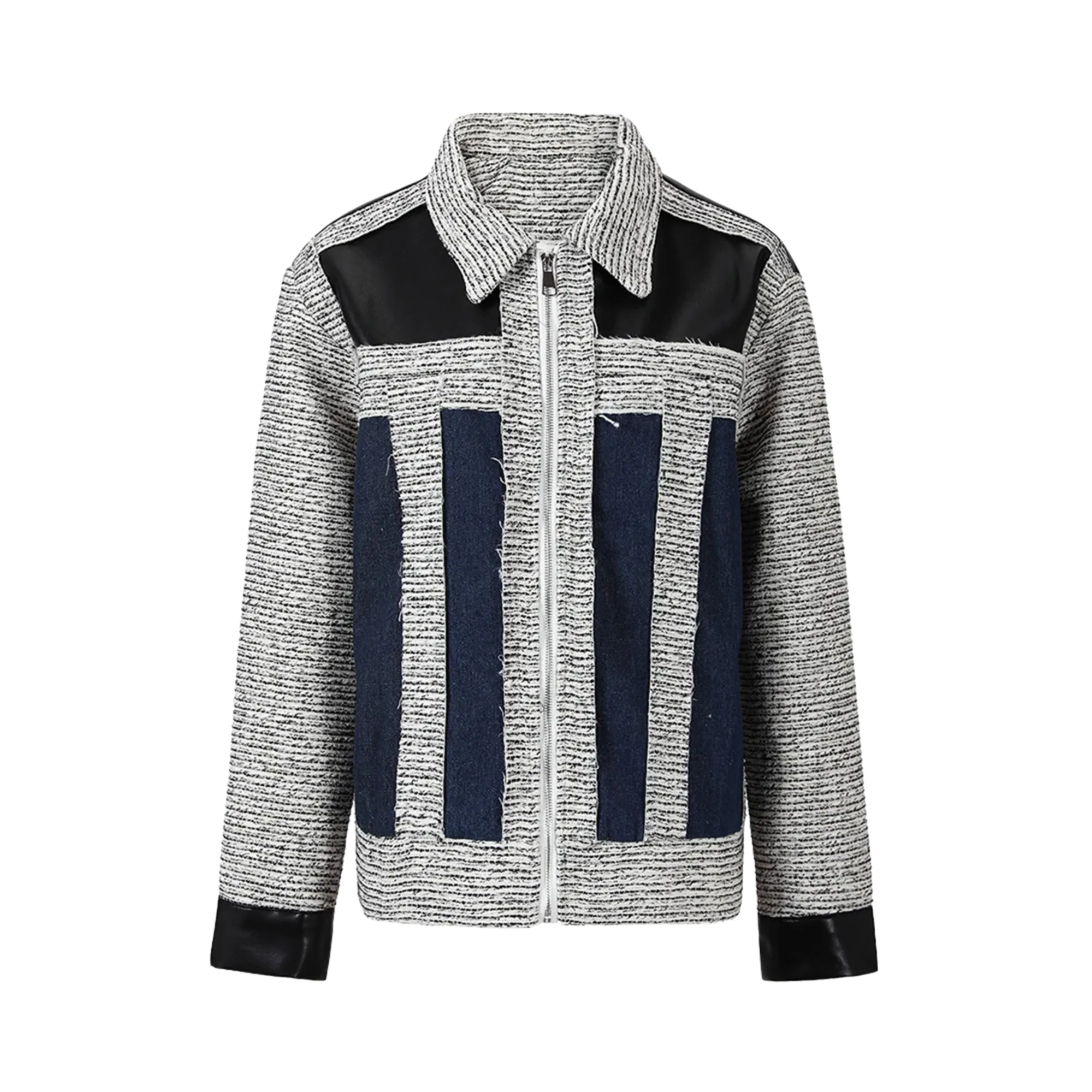 Pre-Order: Stylish Panelled Faux Leather Spliced Jacket