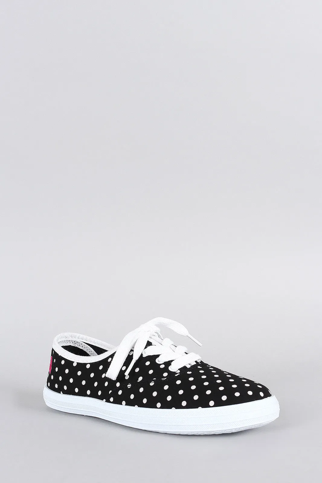 Qupid Polka Dot Round Toe Lace Up Sneaker