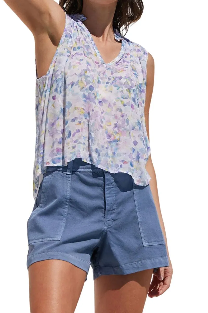 Ruffle Neck Tank - Orchid Floral