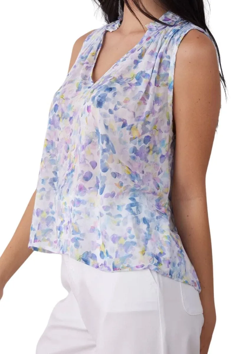 Ruffle Neck Tank - Orchid Floral