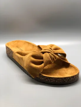 Tan Bow Flat Sandals