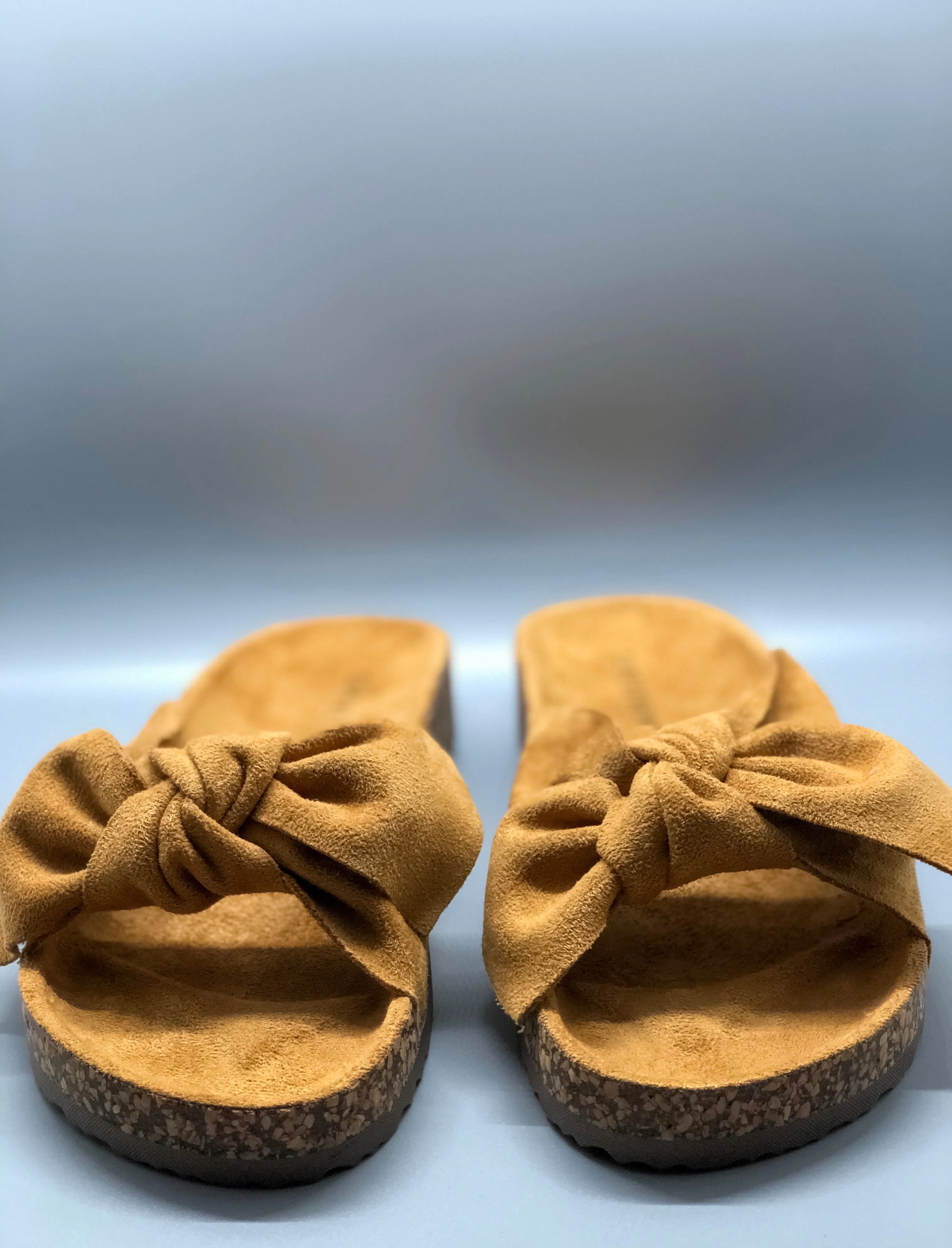 Tan Bow Flat Sandals