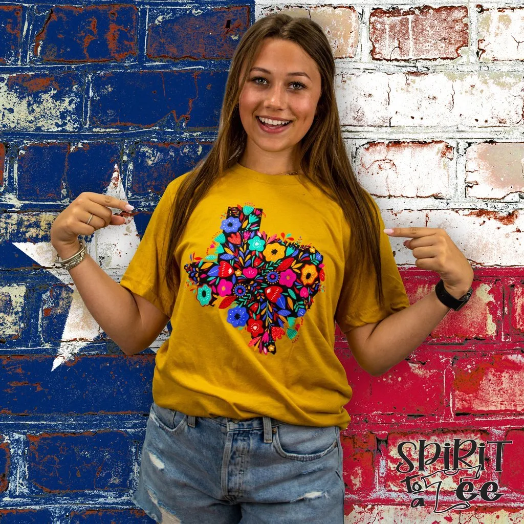 Texas Flowers on Heather Mustard Bella Canvas Soft Tee