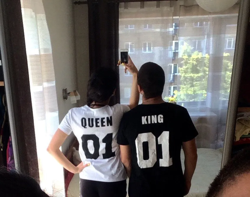 Valentine Shirts Woman Cotton King Queen 01 Funny Letter Print Couples Leisure T-shirt Man Tshirt Short Sleeve O neck T-shirt