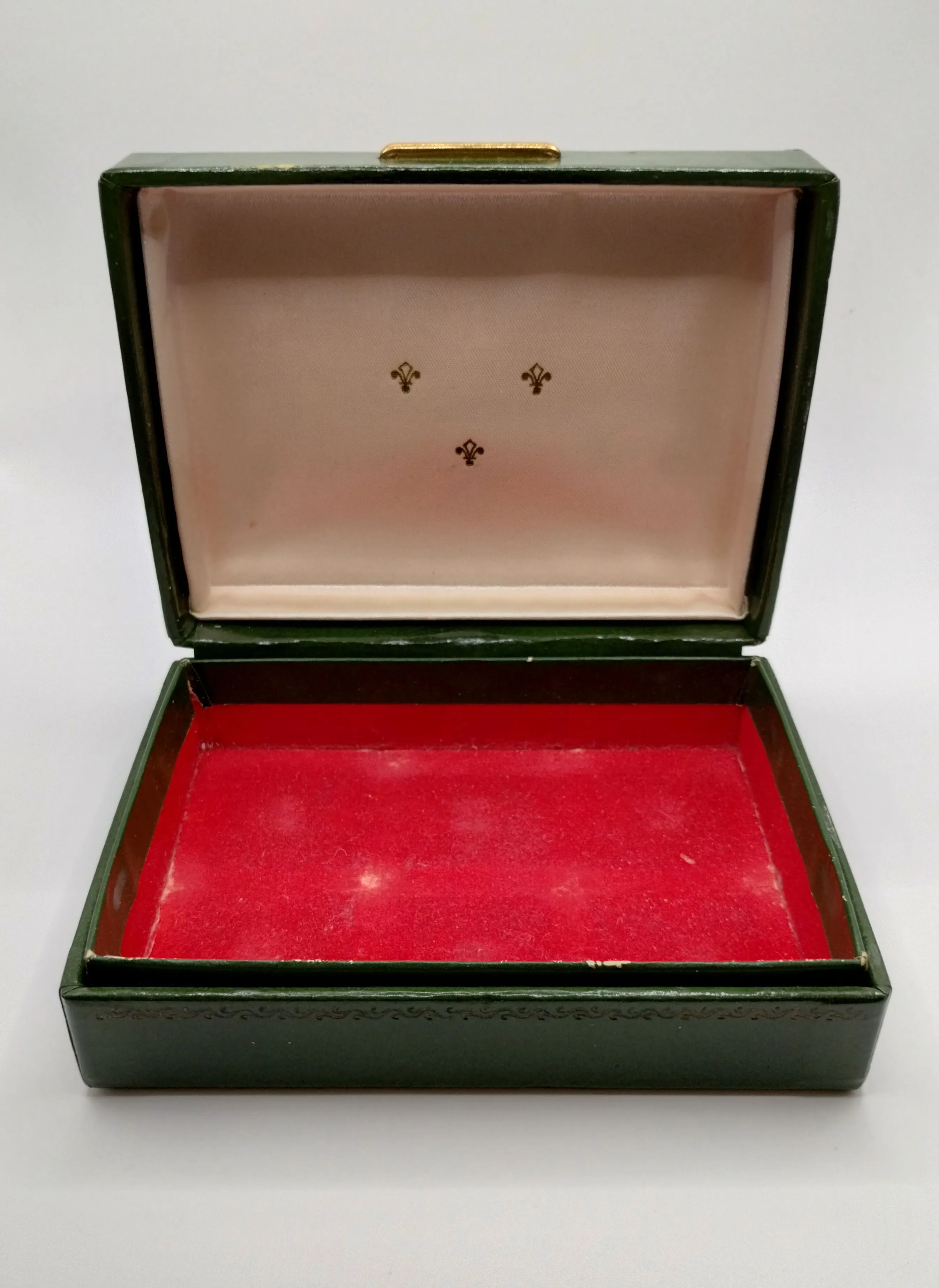 Vintage Mid Century Faux Leather Green Trinket Jewelry Box