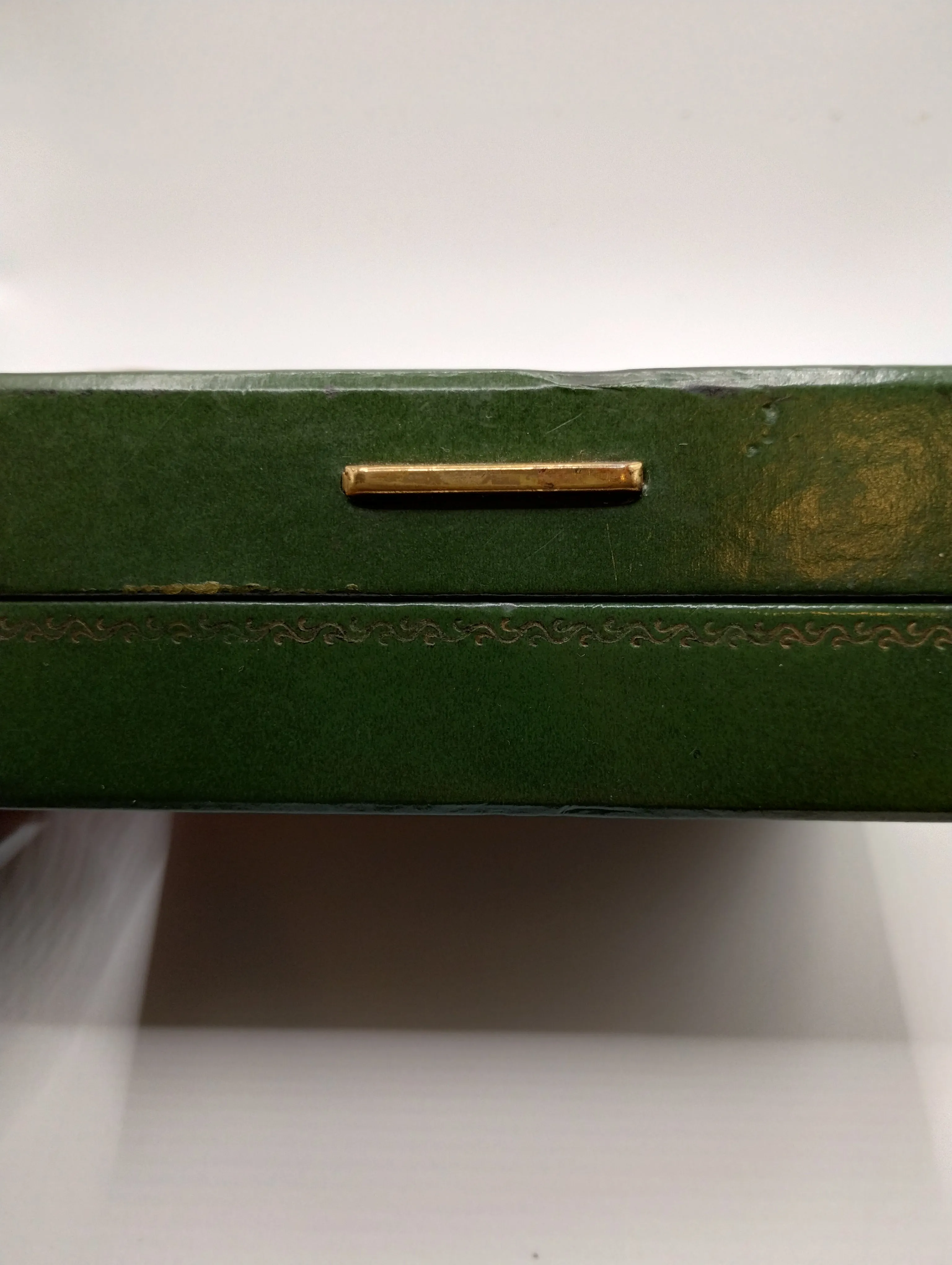 Vintage Mid Century Faux Leather Green Trinket Jewelry Box